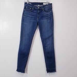 Rag & Bone Women size 27 Ankle Skinny Jeans Frayed Hem Blue Denim